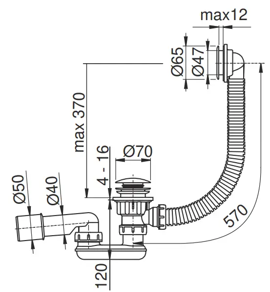 AlcaPLAST A505KM Bath Click-Clack Waste Overflow and Trap Plastic-fig2