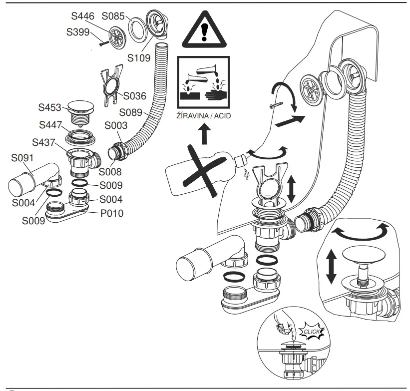 AlcaPLAST A505KM Bath Click-Clack Waste Overflow and Trap Plastic-fig3