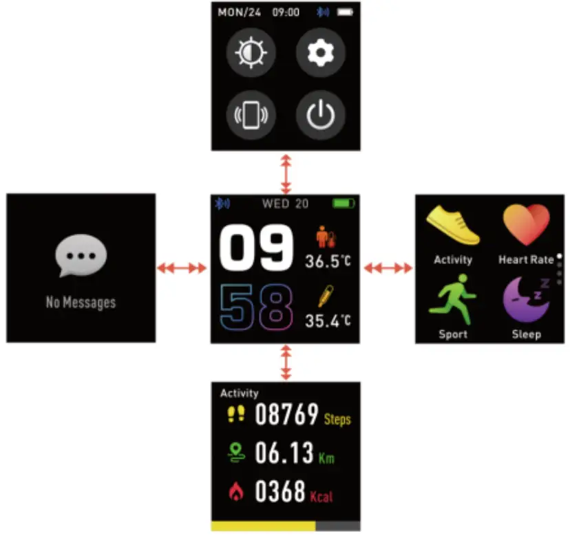 SW-164 Smartwatch Menu navigation