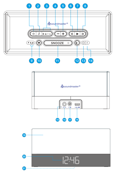 soundmaster UR620 Clock Radio with Bluetooth and USB Charging Jack - 1