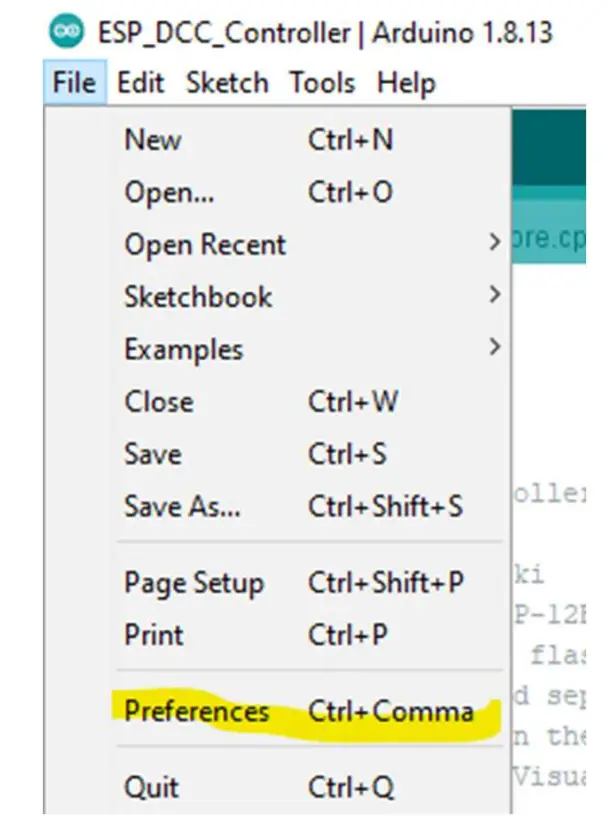 IDE environment set-up. Load the ESP boards
