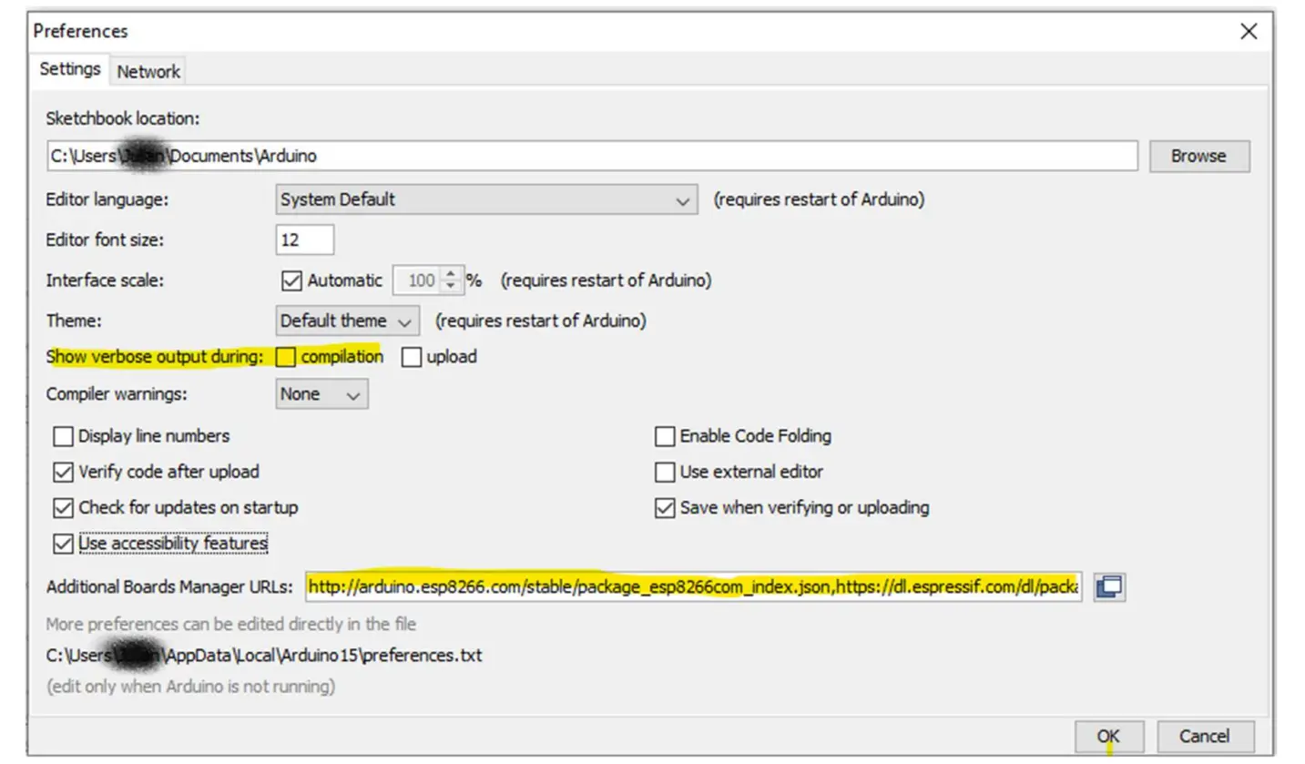IDE environment set-up. Load the ESP boards