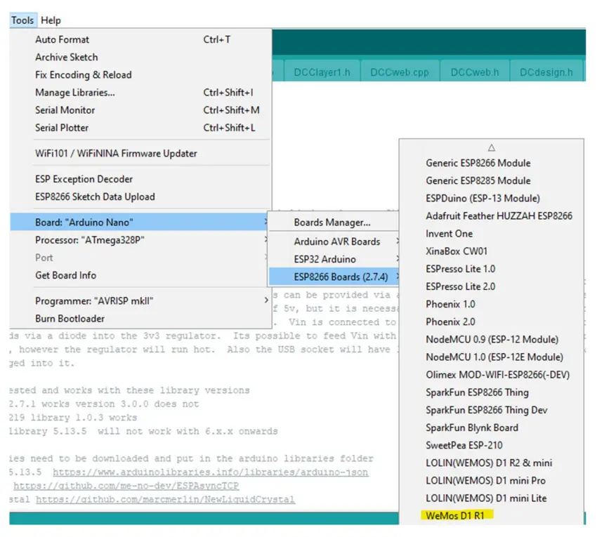 Arduino IDE set-up for DCC controller
