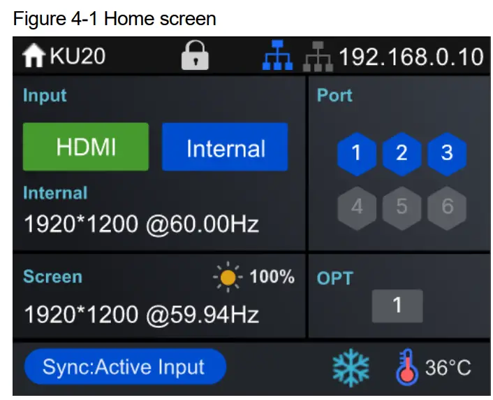NOVASTAR KU20 LED Display Controller - Home Screen