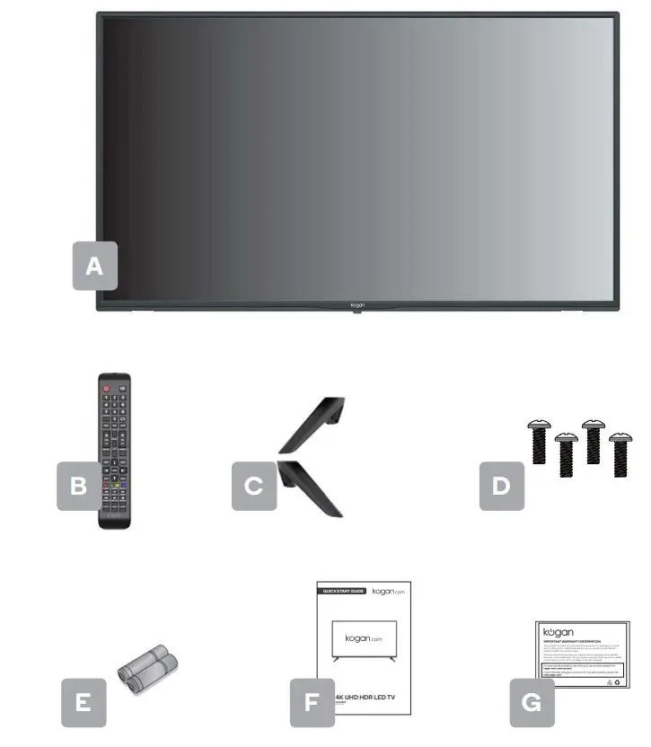 kogan KALED43JU8400VA 43 Inch 4K UHD HDR LED TV User Guide - COMPONENTS