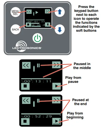 LECTROSONICS SPDR Stereo Portable Digital Recorder - Playback Screens