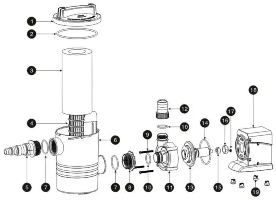 SUNSUN CPP 5000F Swimming Pool Pump - Explosion view and part list