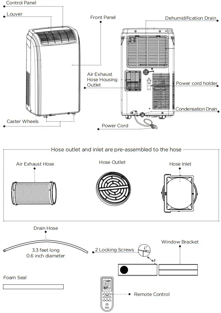 Black Decker BPACT08WT PORTABLE AIR CONDITIONER Remote Control - FEATURES