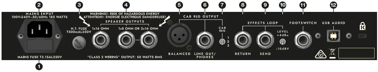 ST. JAMES 50 6L6H/EL34H Head Rear Panel