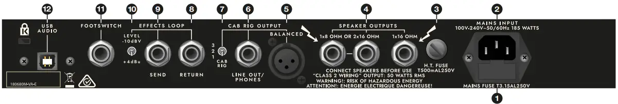 ST. JAMES 50 6L6/EL34 Combo Rear Panel