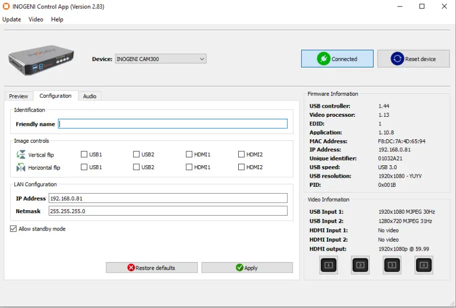 INOGENI CAM300 USB 2.0 Camera selectors - Figure 10