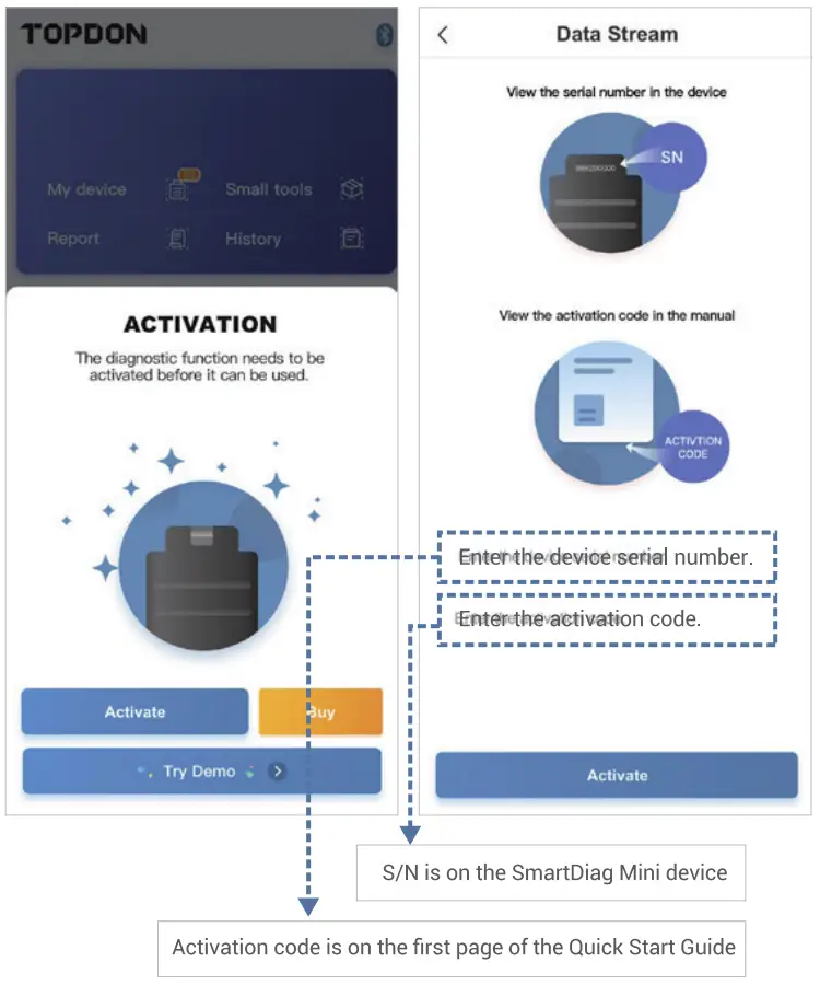 Activate a SmartDiag Mini Device