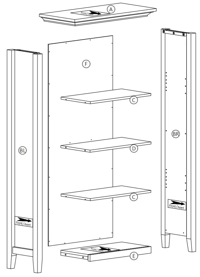 Cypress Hills AXCRGREY04 Greystone 4 Shelf Bookcase - Component