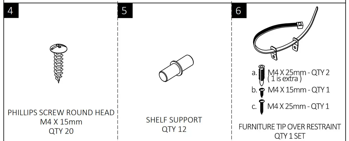 Cypress Hills AXCRGREY04 Greystone 4 Shelf Bookcase - Hardware dewscroption2