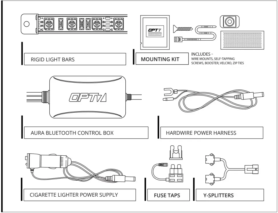 OPT7 LIGHTING AURA PRO Truck Underbody Lighting Kits - COMPONENTS