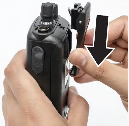 BEARCOM BC300D Portable Radio - Attaching the Belt Clip