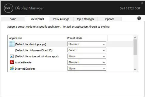 DELL S2721DGFA 27 Inch 4K LED Gaming Monitor- Mode assignments