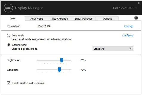 DELL S2721DGFA 27 Inch 4K LED Gaming Monitor- matrix control