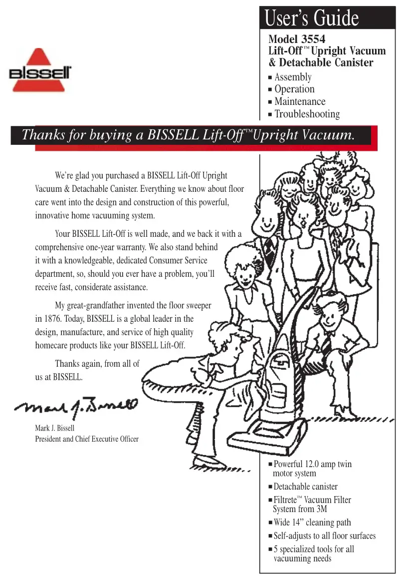 Bissell Model 3554 Lift-Off Upright Vacuum & Detachable Canister User Guide