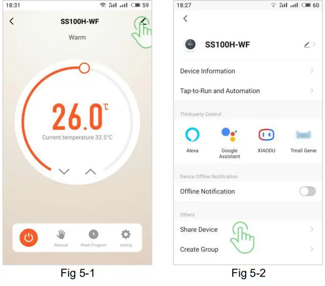 uheat TW02 Touch Screen Room Thermostat - Fig 5-2