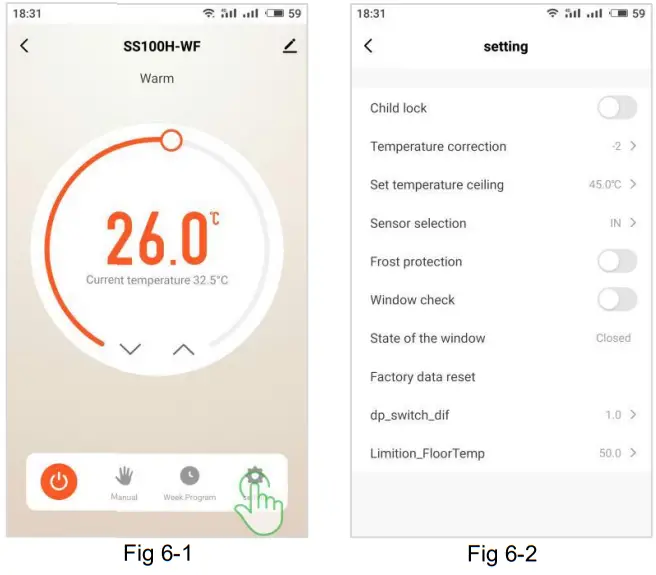 uheat TW02 Touch Screen Room Thermostat - Fig 6-1