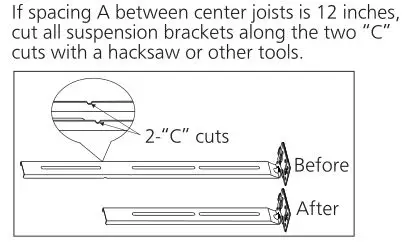 Panasonic Ventilating Fan - spacing A between center joists