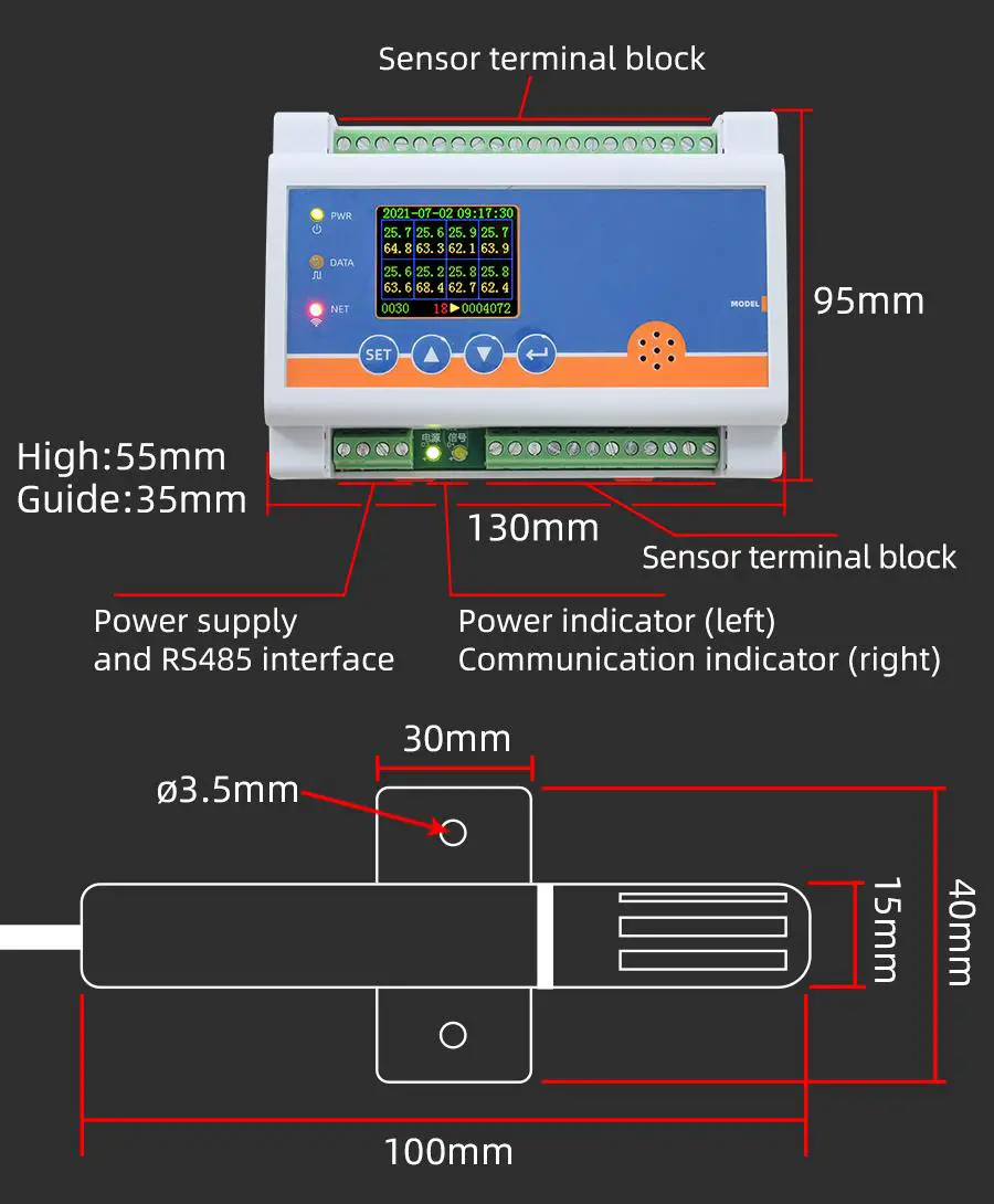 TRANBALL QR3613B Networking 8 Channel SHT30 Temperature and Humidity Logger - Product Size
