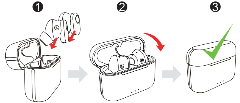 Steps of charging for earbuds: