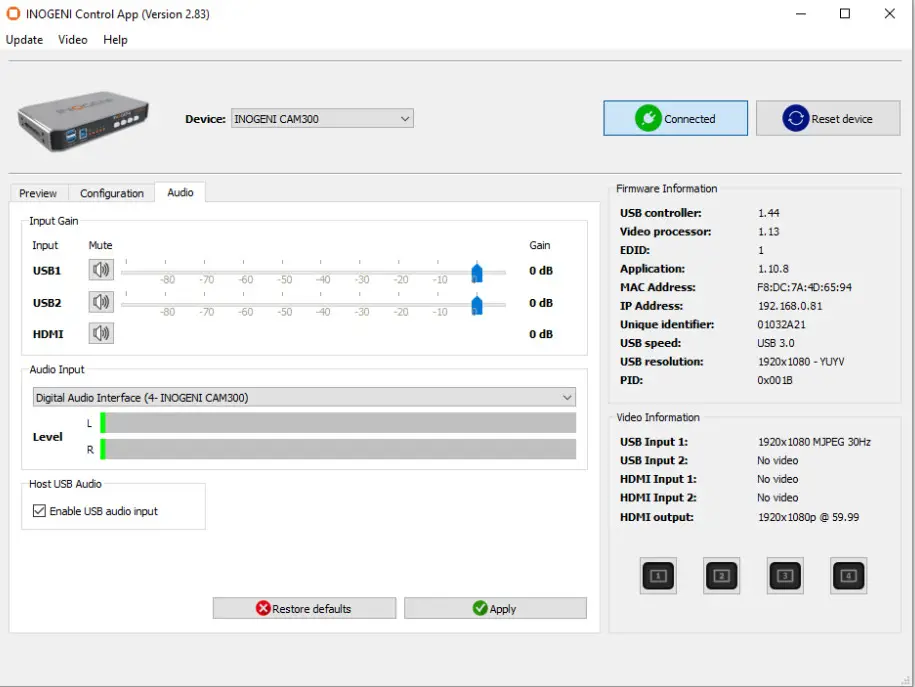 INOGENI CAM300 USB 2.0 Camera selectors - Figure 11