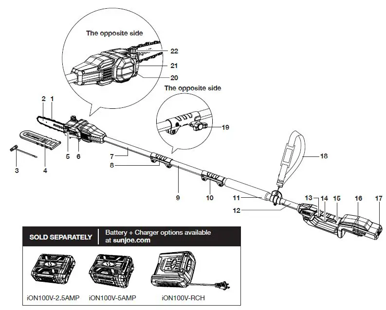 SUN JOE iON100V-10PS-CT-RM Cordless Pole Chain Saw fig-2