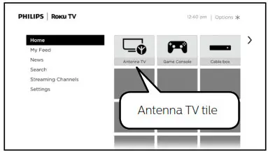 Philips Roku TV 4764 , 4664 series - Connect antenna or cable