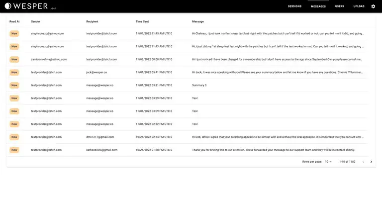 WESPER Sleep Provider Portal - MESSAGES USERS AND DETTINGS TAB 1
