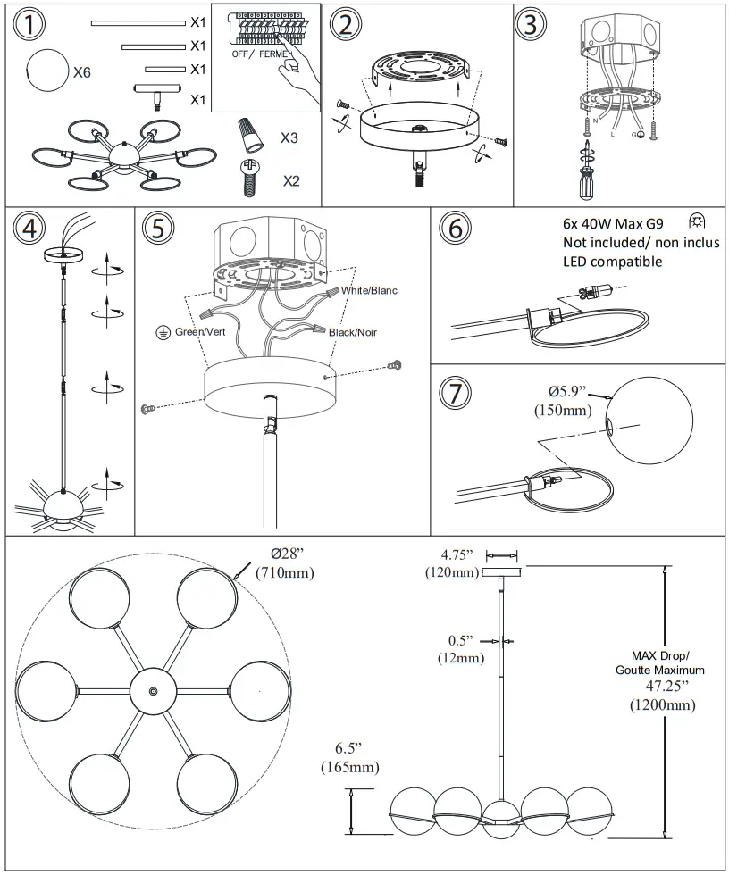 Dainolite SOF 286C Sofia 6 Light Black Modern Contemporary Chandelier
