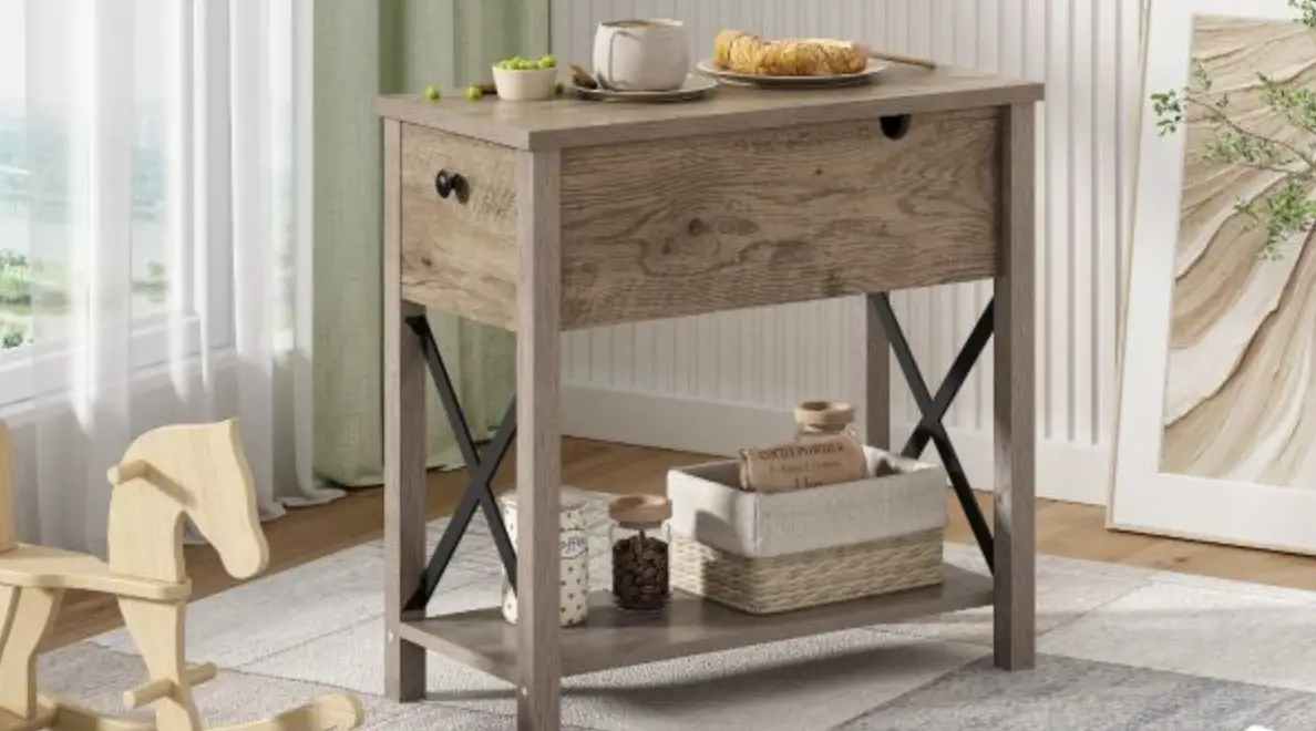 Jaxsunny Hg61x1227 Rustic X Shape Flip Top Side Table Of User Manual