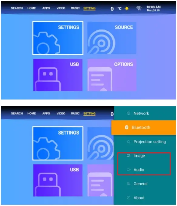 EUG 900DAB Full HD Video Projector - Audio Setting