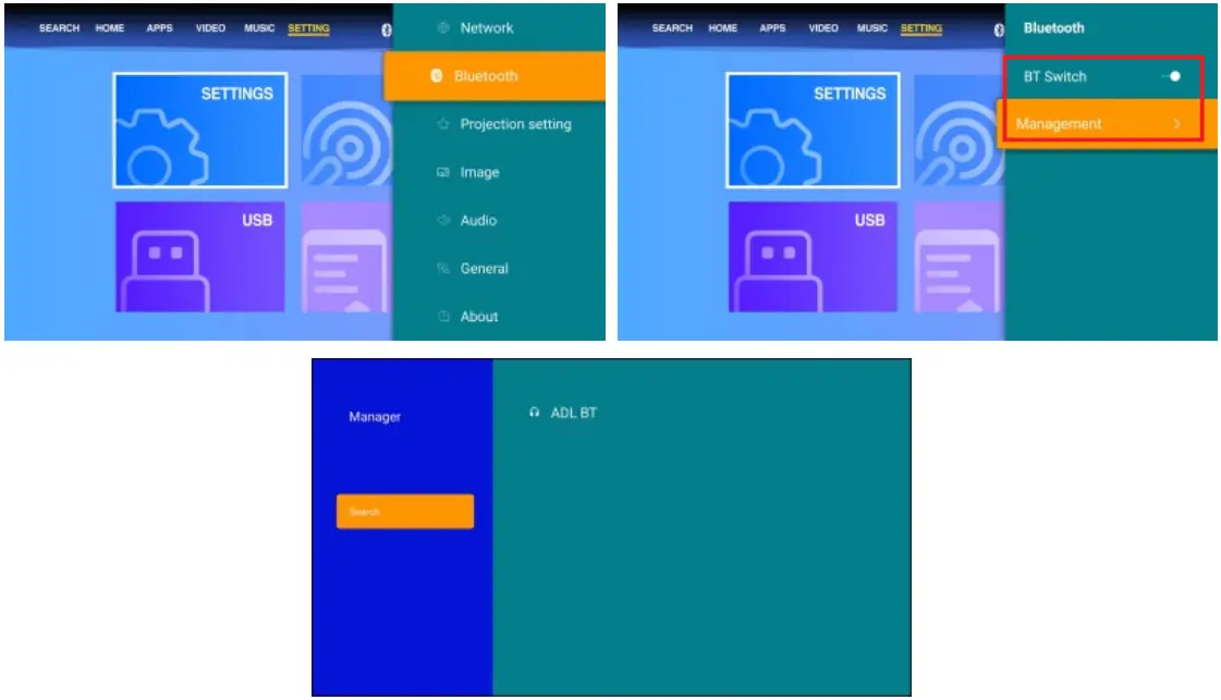 EUG 900DAB Full HD Video Projector - Connection Bluetooth