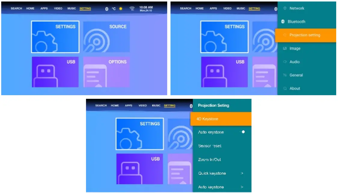 EUG 900DAB Full HD Video Projector - Projection Setting