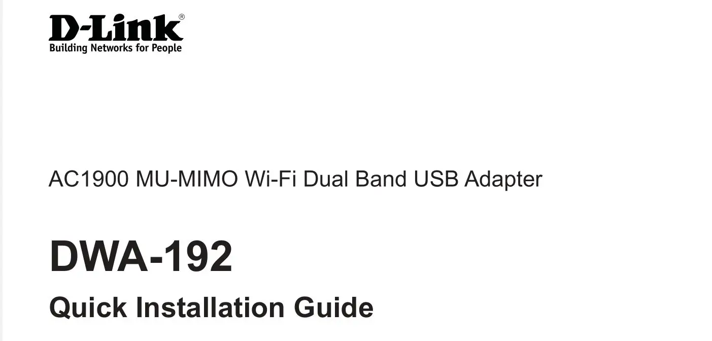 D-Link DWA-192 AC1900 MU-MIMO Wi-Fi Dual Band USB Adapter Installation Guide