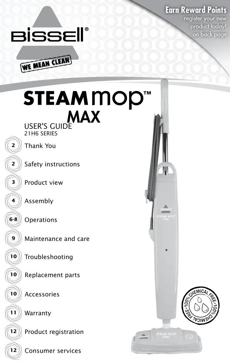 Bissell 21H6 Series Steam Mop Max User Guide