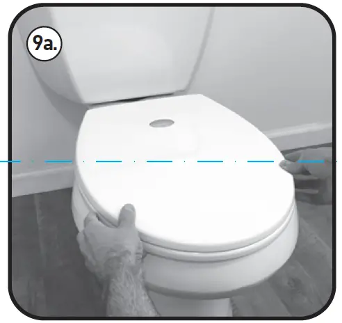 9) Check the alignment of the toilet seat with the toilet bowl. If the seat is too far forward or too far back or too far left/right, remove the seat and readjust the Hinge Pin Mounts (C). You can adjust the seat forward or back using the slot in the Hinge Pin Mounts (C).