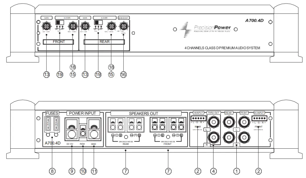 Precision Power A700 4D 4 Channel 1400W Component Speaker Tweeters Amplifier - ADDITIONAL SPECIFICATIONS