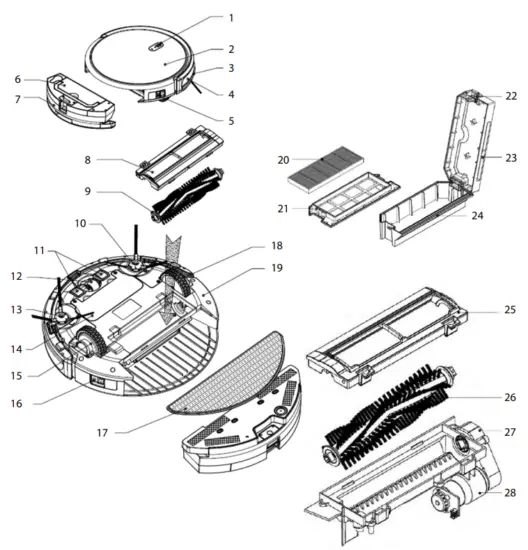 Lauben 26BB Robot Vacuum Pet - Main parts