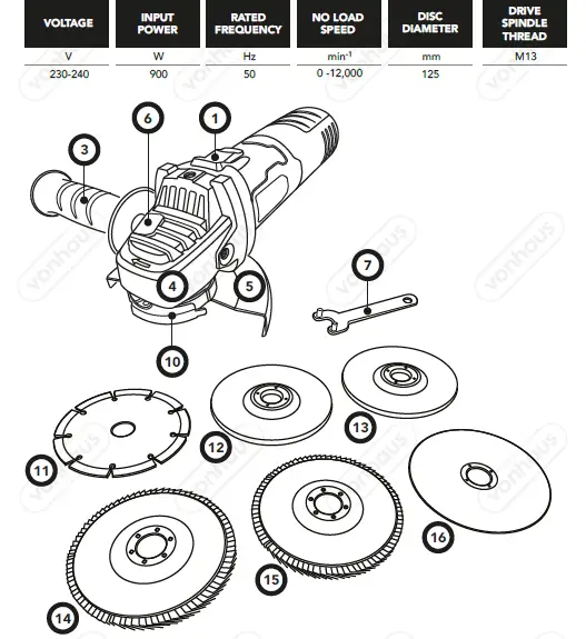 VonHaus-3500021-900W Angle Grinder-FIG-2