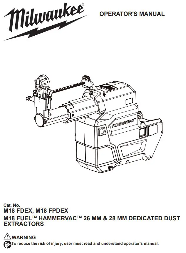 milwaukee M18 FDEX HAMMERVAC 26MM28MM DEDICATED DUST extractor User Manual