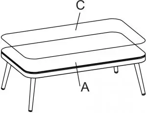 Step Four With the help of another person, carefully turn the table in the upright position. Level the table by adjustable foot screws. Carefully place the Coffee Table Glass Top (C) on the Coffee Table Top (A). Your Coffee Table is now ready for use.