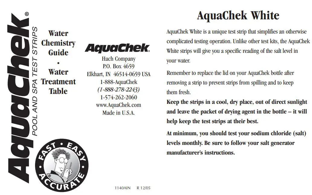 AquaChek 561140A White Salt Titrators Test Strips User Manual