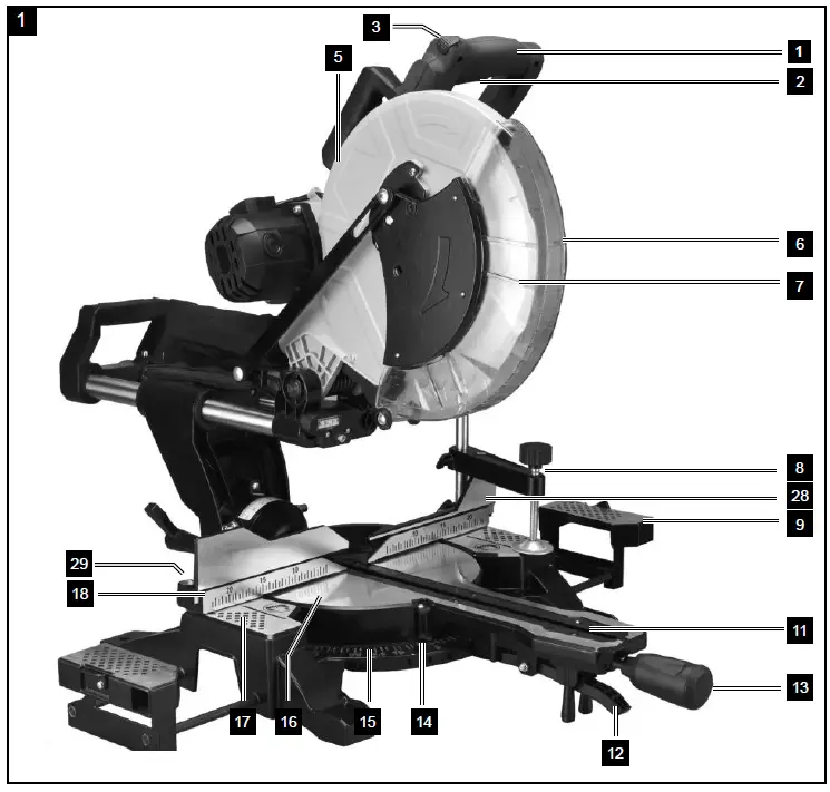 scheppach HM140L Sliding Cross Cut Mitre Saw FIG 1