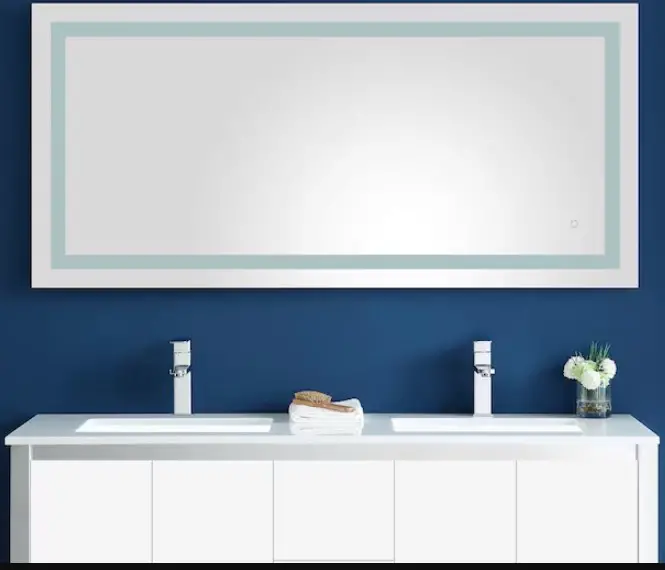 OVE Atlas LED Lighted White Rectangular Frameless Bathroom Vanity Mirror