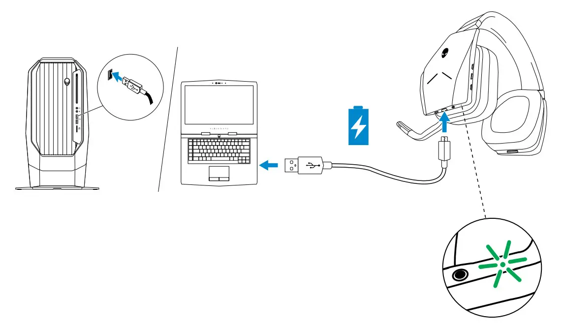 DELL Alienware Wireless Gaming Headset AW988 - Charging the headset