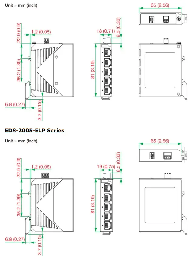 MOXA EDS-2005-EL EtherDevice Switch - Mounting Dimensions